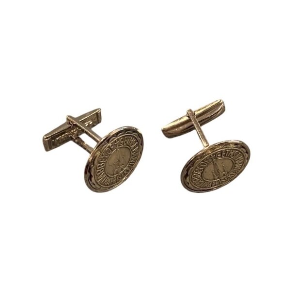 Vtg Goldtone Round Cufflinks Embossed With “Trappist Abbey of Gethsemane, KY” - Picture 2 of 3